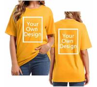 Yellow Custom T Shirt for Women Personalised Short Sleeve Tee Shirts Funny Custom Tops Design Your Own Shirts with Any Text Photo Customized Company Uniform Personalised Gifts Size 12