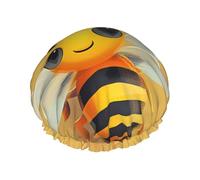 Yellow Cute Animal Bee Printed Shower Cap,Waterproof Shower Cap For Women Reusable Shower Hat Bath Caps With Elastic Band