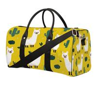 Yellow Cute Cactus Alpaca Foldable Travel Duffle Bag Waterproof Sports Gym Bag with Shoulder Straps