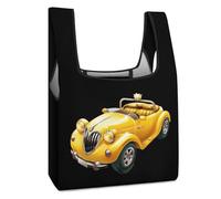 Yellow Cute Car Diamond Funny Reusable Grocery Bag Printed Fold-able Shopping Bags Washable Tote Lightweight Storage Pouch with Handle
