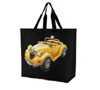 Yellow Cute Car Diamond Novelty Women's Shoulder Tote Bag Shopping Bags Reusable Lightweight Grocery Handbags Travel Storage Pouch