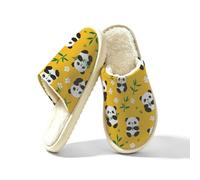 Yellow Cute Panda Slippers for Women Men, Memory Foam House Shoes M