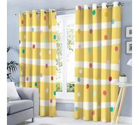 Yellow Cute Polka Dots Stripes Blackout Curtains For Bedroom 72 Inch Drop Cartoon Geometric Shapes Printed Room Darkening Soft Eyelet Thermal Insulated Curtain Window Drapes Decor 2 Panel Set