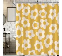 Yellow Cute Retro Floral Abstract Flower Shower Curtain for Bathroom 72W*72H Inch 70s Lovely Vintage Aesthetic Funky Bathtub Decor Modern Trendy Waterproof Polyester Fabric Set with 12 Hooks