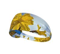 Yellow Daffodil Printed Elastic Sports Headband: Stretchy Sweatband for Running Gym Cycling Yoga Fitness Travel Unisex