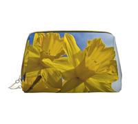 Yellow Daffodil Printed Leather Makeup Bag for Women Girls - Portable Travel Cosmetic Organiser Toiletry Bag