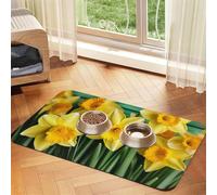 Yellow Daffodils Flowers Pet Feeding Mat Absorbent Pu Leather Dog Cat Food Mats Contain Spills Protects Floors, Anti-Slip Rubber Backing Dog Bowl Mats Easy Clean Pet Placemats 30x45cm