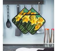 Yellow Daffodils Flowers Pot Holders with Pocket for Kitchen Potholders 2 PCS Heat Resistant Hot Pads Machine Washable Oven Mitts Large Coaster Trivets for Cooking Baking 8 X 8 Inches