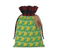 Yellow Daffodils Flowers Printing Color Matching Plaid Drawstring Christmas Bag With Kraft Tag 4.7x6.9 In For Halloween