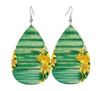 Yellow Daffodils Flowers Women'S Drop-Shaped Leather Earrings Are Suitable For Parties, Holiday Parties And Gifts.