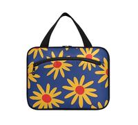 Yellow Daisies Royal Blue Hanging Travel Toiletry Bag Hanging with Hook, Designer Chic Makeup Cosmetic Bag for Women Vacation maletín para maquillaje L