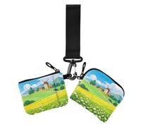 Yellow Daisy Fairytale Town Dual Coin Purse Credit Card Holder Wallet Minimalist Zipper Purse Wallet with Zipper Pocket for Daily Use 2 Packs, Yellow Daisy Fairytale town, One Size, Casual