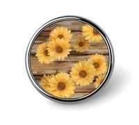Yellow Daisy Flower Wood Round Badge Pin Memorial Jewelry Gifts Metal Brooch Button for Clothing Accessory