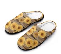 Yellow Daisy Flower Wood Women‘s Cotton Slipper Comfortable Cozy Plush Slippers Anti-Skid Indoor House Closed Toe Shoes