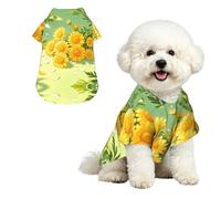 Yellow Daisy Pattern M Pet Hawaiian Shirt for Small Dogs-Cute Summer Beach Outfit for Puppy, Soft Breathable Cat Clothes with Buttons