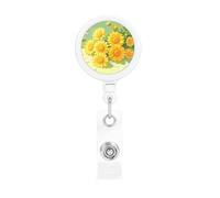 Yellow Daisy Pattern Retractable Badge Holder-Id Card Reel with 360° Swivel Clip, Heavy Duty Badge Reel for Office Work Events
