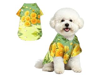 Yellow Daisy Pattern S Pet Hawaiian Shirt for Small Dogs-Cute Summer Beach Outfit for Puppy, Soft Breathable Cat Clothes with Buttons