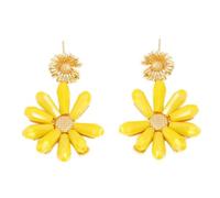 Yellow Daisy - Shaped Double - Flower Drop Earrings Floral Earrings Yellow Daisy Drop Accessory Suitable for Festival, Vacations, Parties, Work, Birthdays and Daily Life