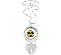 Yellow Danger Checal Radiation Symbol Pendant Angel Wings Rotating Necklace Jewelry