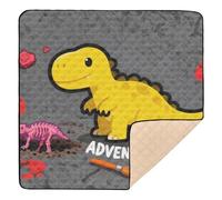 Yellow Dinosaur "Adventure" Design Large Sturdy Baby Activity Play Mat for Floor Washable Infant Play Activity Mat for Baby Kids Toddlers Infants, 50'' x 50''