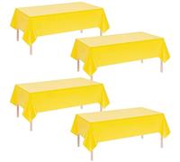 Yellow Disposable Plastic Table Covers 4 Pack,Large 54 x 108 inch Disposable Paper Table Covers Plastic Rectangle Table Cloths for Parties,White Plastic Cover for Birthday,Baby Shower Picnic Decor