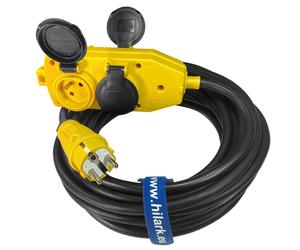 Yellow distributor/multiple distributor and plug rubber extension cable 1-50m