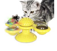 (Yellow) Dog Cat Food Ball Pet Toy Flip-Top Spinning Mill Scratch-Itch Toys Brush For Home Games