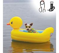 Yellow Dog Pool Floats for Small Dogs, Safety Inflatable Dock Water Platform for Dogs Up to 33 Lbs, Foldable Doggy Boat Raft with Pump & Rope