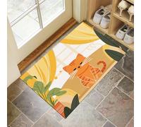 Yellow Door Mats Indoor Washable, 50x70 cm Doormats,Soft Low Pile Front Door Mat,Non-slip Cartoon Animals Absorbent Doormat, Cat In Front Of The Window Print Floor Carpet, Inside Entrance Rug