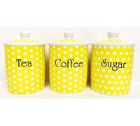Yellow Dots Tea Coffee Sugar Canisters Fine Bone China Yellow Storage Jars Hand Decorated in The U.K. Free U.K. Delivery