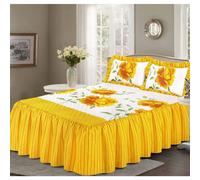 (Yellow, Double) Rosaleen Quilted Bedspread with 2 Pillow Shams Floral Prints Bed Frilled Spread