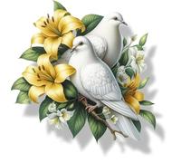 Yellow Dove Vinyl Decals, Bird Decor, Lilly Flower Wall Stickers 20cm 7cm