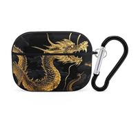 Yellow Dragon Black Background AirPods Pro 2 Case Cover, Shockproof Hard Shell Protective Case for Women Men, Compatible with Airpod Pro Case 2nd/1st Generation with Keychain-Black