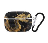 Yellow Dragon Black Background AirPods Pro 2 Case Cover, Shockproof Hard Shell Protective Case for Women Men, Compatible with Airpod Pro Case 2nd/1st Generation with Keychain-White