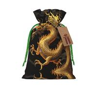 Yellow Dragon Black Background Christmas Drawstring Sack Gift Bag, Lightweight And Cute In Design