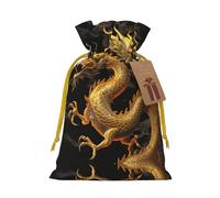 Yellow Dragon Black Background Christmas Drawstring Sack Gift Bag, Lightweight And Cute In Design