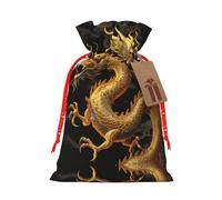 Yellow Dragon Black Background Christmas Drawstring Sack Gift Bag, Lightweight And Cute In Design