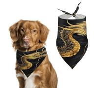 Yellow Dragon Black Background Dog Bandana Personalized Soft Triangle Pet Scarf Washable Adjustable Dog Scarf Lightweight Pet Bib Breathable Pet Bandana for Small Medium Large Pet Scarves