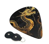 Yellow Dragon Black Background Guitar Picks 6-Pack - Pick Set (0.46mm / 0.71mm / 0.96mm) Suitable For Guitar And Ukulele Playing