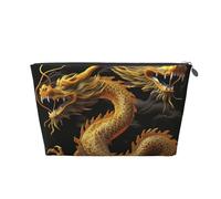 Yellow Dragon Black Background Leather Travel Wash Bag, Stylish and Durable, Easy to Carry