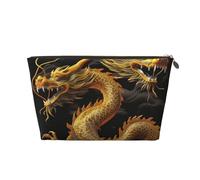 Yellow Dragon Black Background Leather Travel Wash Bag, Stylish and Durable, Easy to Carry