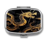 Yellow Dragon Black Background Pill Box Pill Organizer Pill Case 2 Compartment Medicine Pill Organizer Small Pill Case Pill Container Pill Holder Cute Pill Box Mini Pill Case