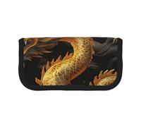 Yellow Dragon Black Background Printed Canvas Pencil Case, Spacious Pen Pouch for School, Office and Travel