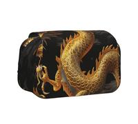 Yellow Dragon Black Background Printed Flip Pencil Case with 2 Compartments, Large Capacity, Portable Stationery Organizer for School, Travel and Art