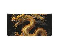 Yellow Dragon Black Background Printed Hanging Banner for Halloween Christmas Party - 60x120 CM Photography Background Garland Wall Tapestry for Birthday Backdrop, Outdoor Event Decoration