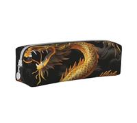 Yellow Dragon Black Background Printed Leather Pencil Case Simple Pen Pencil Pouch Office Large Pencil Bag Stationery Box for Men Women Teens Students