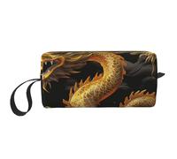Yellow Dragon Black Background Printed Makeup Bag with Handle, Lightweight Portable Cosmetic Organiser for Travel, Gym & Daily Use – Gift for Women Girls