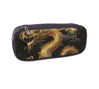 Yellow Dragon Black Background Printed Pu Leather Pencil Case Box Flip Pen Bag and Makeup Cosmetic Holder for Girls Boys School Students