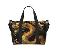 Yellow Dragon Black Background Printed Travel Bag Duffle Bag for Men Women, Large Water Resistant Gym Bag Weekend Holdall Bag with Shoulder Strap