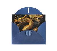 Yellow Dragon Black Background Prints Pearl Paper Horizontal Festival Greeting Card for Birthday Cards and All Occasions, Blue
